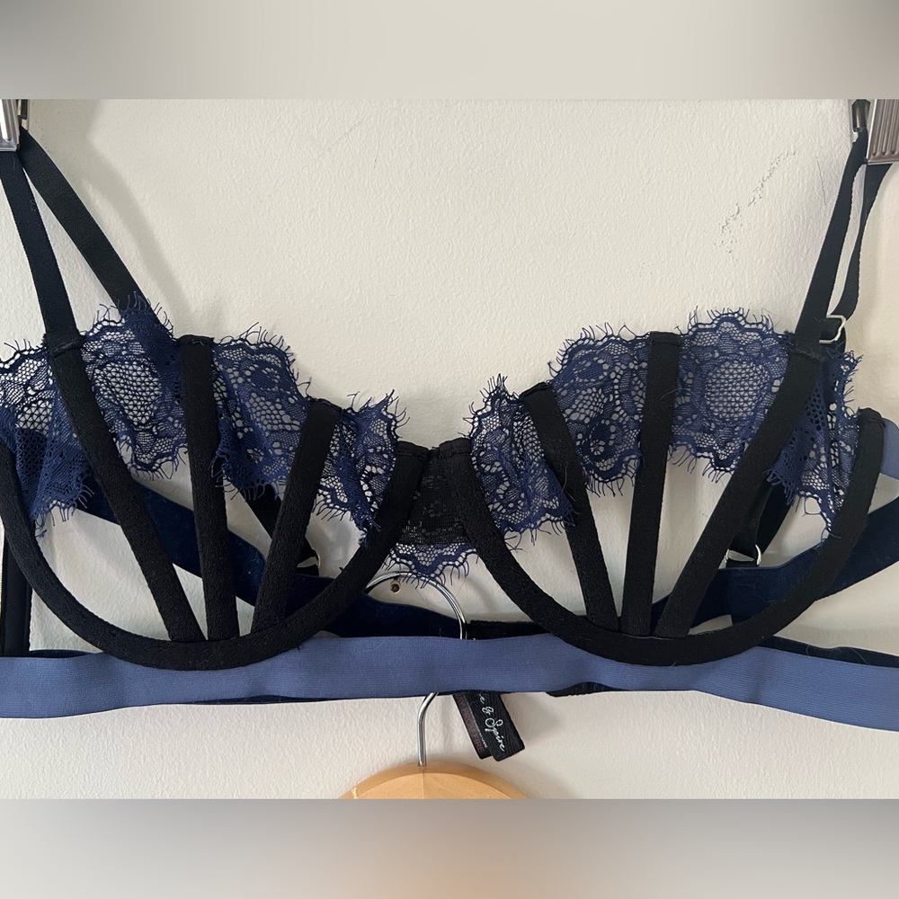 Thistle & Spire Sydney Bra and Thong Set 36C M Blue/Black NWOT